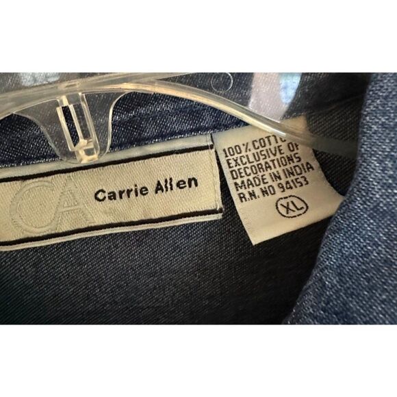 Carrie Allen Ice Skate All Over Embroidered Denim Shirt Jacket Shacket Womens XL - Picture 3 of 8